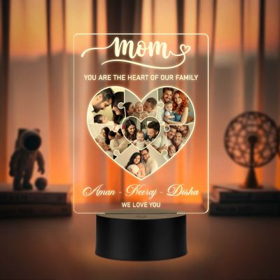 Personalized Mom Photo Collage LED Night Lamp Mother's Day & Birthday Gifts for Mom Heartwarming Home Decor & Gift for Every Occasion Warm White Light